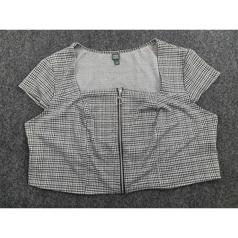 Wild Fable Black White Houndstooth Zip Front Crop Top Square Neck